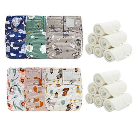 6 Newborn Pure & Natural Cloth Diapers with 12 Inserts (6-22 lbs/0-18 Months)