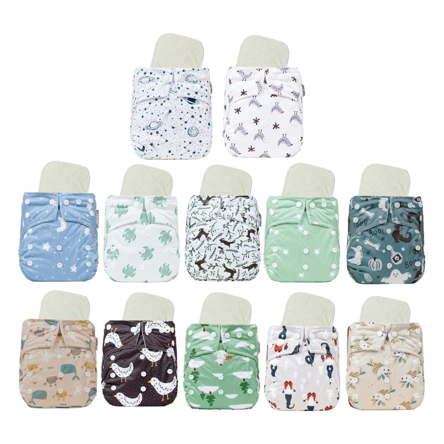 12 One Size Printed Snap Cloth Diapers - square 12 one size printed snap cloth diapers with bamboo inserts